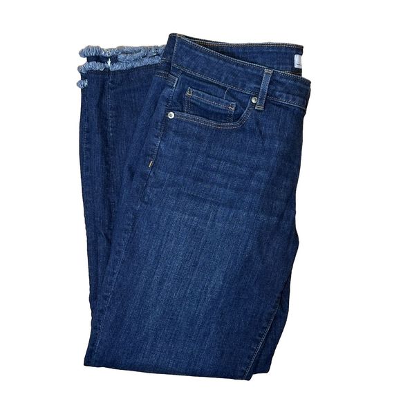 LOFT Skinny Jeans Size 8 / 29 Dark Wash Frayed Hem Stretch Pockets Denim 27"L - Picture 1 of 9